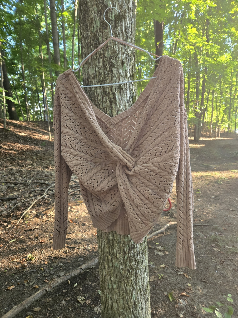 moon & madison Twist-Front Knit Sweater in Dusty Taupe